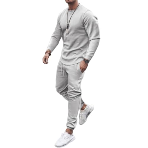 Mens Fall Tracksuit Crewneck Long Sleeve Pullover Shirts Stretchy Sweatpants Workout Sweatsuits 2 Piece Sets Jogging