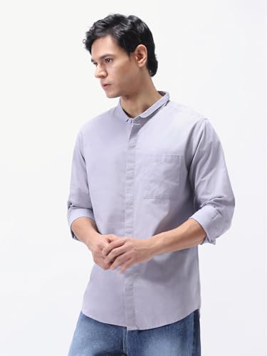 Image of Urbano Fashion Men's Cotton Full Sleeve Regular Fit Casual Solid Shirt with Band Collar