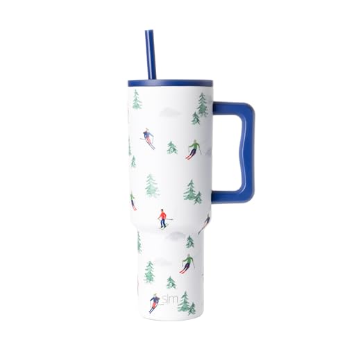 Image of Simple Modern 40 oz Trek Tumbler with Handle and Straw Lid | Cup Holder Friendly Insulated Stainless Steel Travel Mug | Downhill Skiing