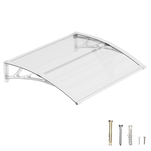 DAWNINGHOMM Auvent de Porte d’Entrée 100 × 120 cm, Marquise en Polycarbonate Transparent, Toit de Protection Résistant Contre la Pluie et Les Rayons UV,...