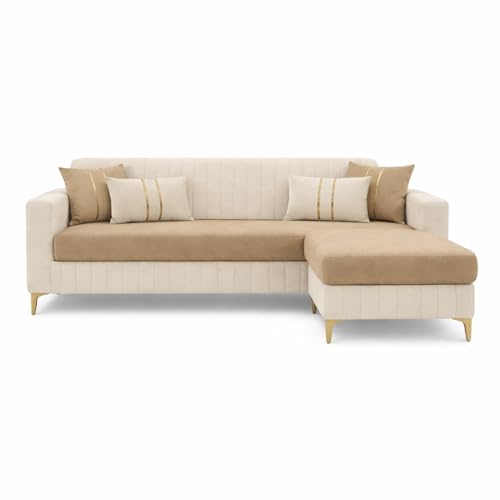 Image of CASASTYLE Noviq 4 Seater L Shape Sofa Set with Movable Ottoman | Flexible Left or Right Layout | Cozy Velvet Fabric | Soft Touch Seating | Modern Designer Sofa for Living Room (Cream-Beige)