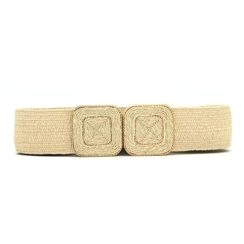 ZYALTFDC Cinturones de paja para mujer, anchos y elásticos de rafia, cinturón elástico para vestido, Beige, cintura 69/81 cm
