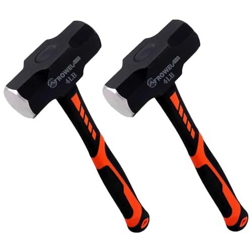 2 Pack Sledge hammer with Shock-Resistant Fiberglass Handle Heavy Duty Drilling Crack Hammer with Forged Steel Head (4IB)