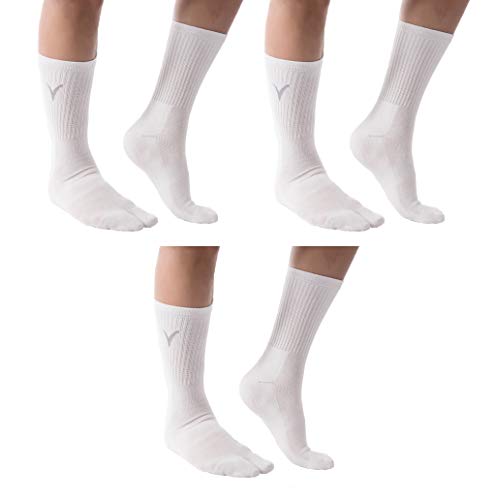 3 Pairs - Athletic Flip Flop Tabi Kimono Socks Sports Or Casual - White Cotton