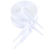 VSUDO White Laces for Trainers, White Trainer Laces for Women or Men, 8mm Wide Flat Trainers Laces White Compatible with Converse High Top, Vans, Nike Air Force 1 (1Pair- Snow White-130cm)