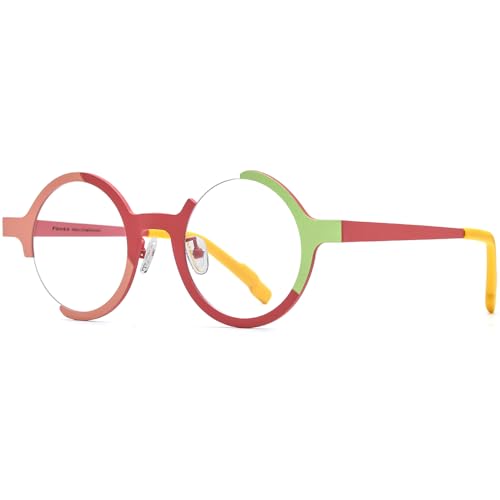 Image of FONEX Colorful Pure Titanium Glasses Frame Women Retro Round Eyeglasses