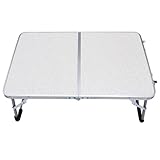 Lurrose Mesa Plegable de Aleación de Aluminio Blanca Diseño Estampado, Ligera y Compacta (61x41x27 Cm), Escritorio Multifuncional para Camping, Picnic y Actividades al Aire Libre