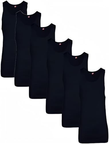 Hanes Men'S Pack, Moisture-Wicking Ribbed, Lightweight Cotton Tank Undershirts, 6-Pack, Black 6-Pack, Medium
