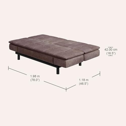 Image of Interio by Godrej Indulge Convertible Sofa Bed - Fab Leather Upholstery with Adjustable Arm & Backrest, 1-Year Warranty, Brown