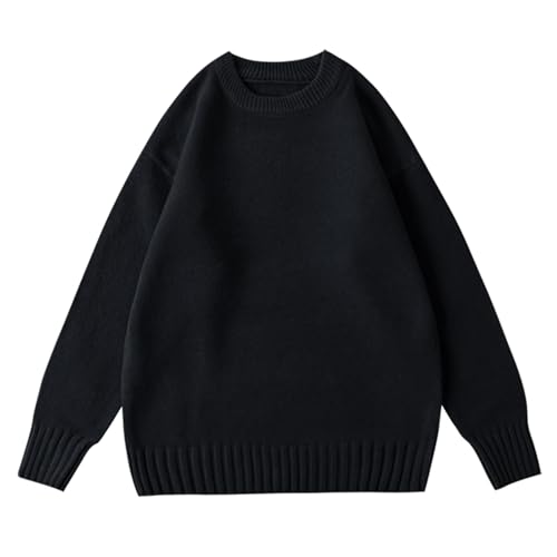Black Round Neck Pullover Men's Sweater Loose and Versatile Base Warm Men's Sweater