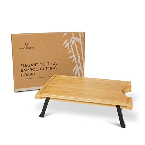 Vendiferous Natural Bamboo Cutting Board - Chopping Tray With Folding Legs - Adjustable Raised Meal Prep Station - Sustainable Lightweight Bamboo #TOP20