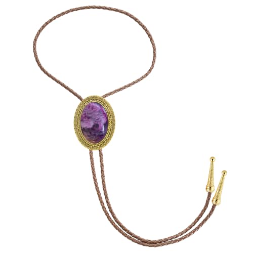 Image of Jeilwiy Bolo Tie for Men Real Stone Westwern Cowboy Ties Silver Bolos Women Leather Necktie Gift for Birthday Christmas