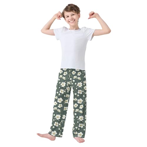 Flowers Long Pajama Pants Elastic Waist PJ Bottoms with Pockets S A1115973