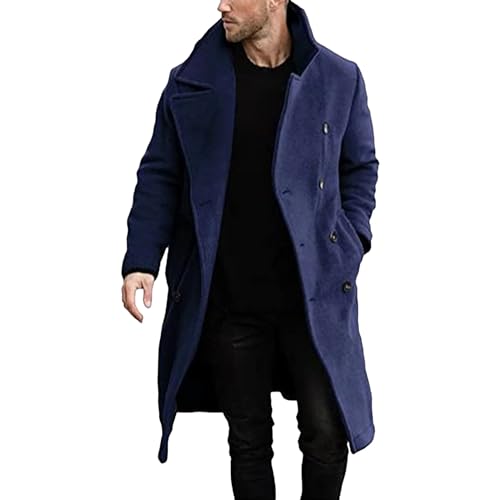 Manteau chaud en laine premium bleu marine long pour homme