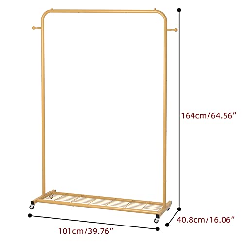 image for Sywhitta Clothes Rack on wheels, Clothing Rack with Bottom Mesh Storag