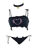 YOMORIO Anime Cat Kitten Lingerie Micro Bikini Strappy Tiny Bra Mini Panty Kawaii Swimsuit for Women Black