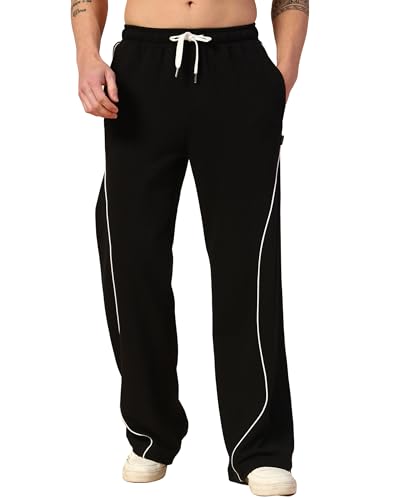 Image of POCKMAN Men Black & White Curve Pipping Wide Leg Comfort Joggers