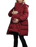 Maternity Coat 3 in 1 Warm Fleece Waterproof Long Puffer Jacket for Winter Wine XL