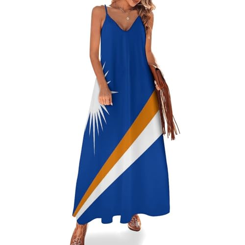 Robe longue d'été décontractée bleu sans manches col V