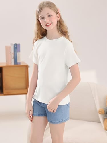 Image of Girls Summer Short Sleeve T Shirts Kids Basic Tees Crewneck Tops 5-14 Years