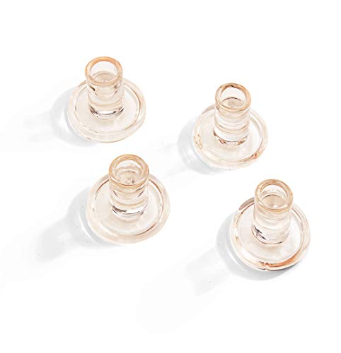 Pink Candle Holder Set - 2.5 Inch Glass Taper Candleholder, Light Blush Pink, Holds Standard Size Tapered Candlesticks, Valentines Day Decorations, Wedding Centerpiece Table Decor - Pack Of 4 #TOP1