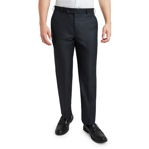 Image of Park Avenue Men's Mid Rise Regular Fit Stripe Pattern Poly Viscose Blend Flat Front Formal Trouser