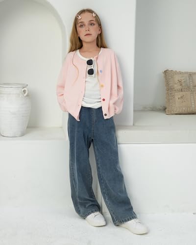 Girls Cardigan,Button Solid Long Sleeve Knit Sweaters,Girls Basic Cardigan,5-12 Years Red2