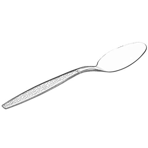 GUSTO [100 Pack] Heavyweight Clear Plastic Tea Spoons with Engraved Design - Disposable Sturdy Plastic Utensils for Parties, Weddings, and Events (Formerly Comfy Package) - Thumbnail 2