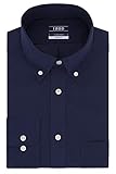 IZOD Men's Dress Shirts Regular Fit Stretch Gingham, Dark Blue, 16'-16.5' Neck 34'-35' Sleeve