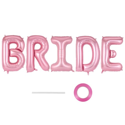 Image of 40 Inch Pink BRIDE Balloons, Giant Bride To Be Balloon, Letter Balloons for Bachelorette Party, Bridal Photo Booth Banner, Wedding Decorations
