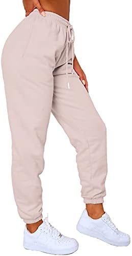 Waitfairy Womens High Waisted Sweatpants Drawstring Cinch Bottom Jogger Sweat Pants Workout Trousers Crystal Pink M
