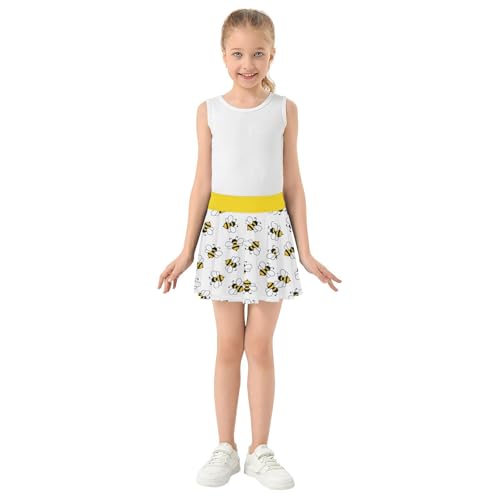 Girls Skorts High Waist Athletic Skirts with Shorts Cartoon Little Bee Stretchy Teens Performance Tennis4
