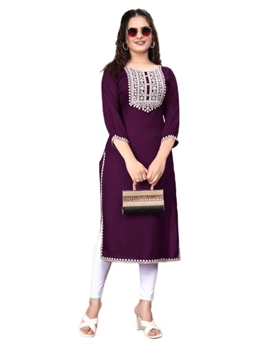 Image of Women Rayon Embroidered Kurti Three Quarter Sleeve Kurta for Women and Girls Embroidery Work Soft Rayon Fabric Comfortable