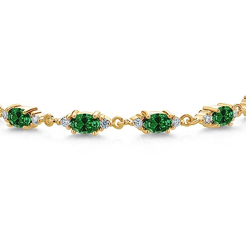 Gem Stone King 18K Yellow Gold Plated Silver Green Created Emerald and White Moissanite Tennis Bracelet For Women (5.11 Cttw, Gemstone Birthstone, Oval 6X4MM, 6.5 Inch)3