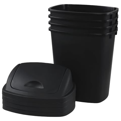 Qqbine 7 Gallon Garbage Can Swing Top, 4 Packs Plastic Trash Can Swing Lid, Swing Garbage Can for Home and Office, Black Cover