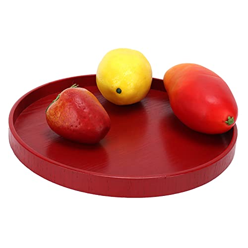 Bandeja de Servicio, Bandeja de Madera Bandeja Redonda Bandeja de Servicio Vintage para el Desayuno Bandeja de Mesa de Té Y Café para Frutas Comida de Dulces Decoración del Hogar Rojo(24cm)