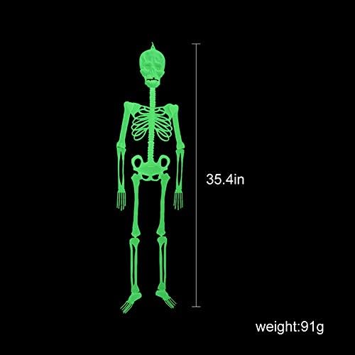 JOKBEN Halloween Hanging Luminous Skeleton Decorations - 2PCS 36Inch Full Body Glow-in-The-Dark Skeleton for Halloween Party Bar Wall Sticker Decorations Outdoor Yard Garden Hanging Ornaments Props