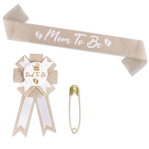 Rustic Boho Mom to Be Sash & Daddy to Be Badge Pins for Baby Shower Gender Reveal Party Decorations Photo Props Pregnant Mommy Gift