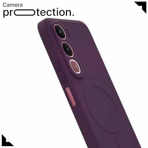 Image of Amazon Basics Back Cover for Vivo Y31 5G Soft Matte Silicone with Camera Protection | Mag-Safe Logo (Not Mag-Safe Compatible) | Shockproof Slim Fit Bumper Case (Purple)