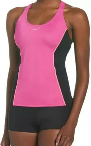 Image of Nike Women`s Color Surge Powerback Tankini Swimsuit 2 Piece Set, Rush Pink/Black, S