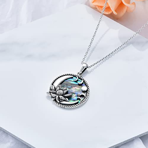 Meiderbo Lotus Flower Necklace Moon Phase 925 Sterling Silver Abalone Shell Moon Phase Pendant Lotus Flower Jewelry Gifts For Women Girls #TOP2