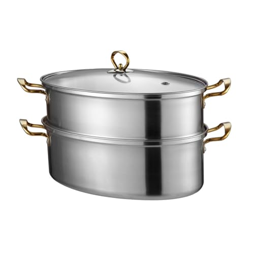 ZOLPINL Vaporera de Pescado de Acero Inoxidable 304 con Tapa para cocinar, Olla de Vapor de 2 Niveles para cocinar Pescado al Vapor y hervir Sopa