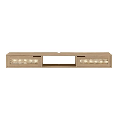 image for Walker Edison Modern Rattan Flip-Down-Door Wall-Mounted Floating Stand