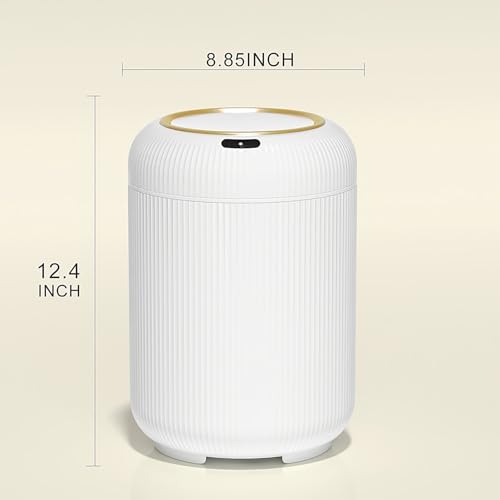 Image of Automatic Motion Sensor Bathroom Trash Can with Lid, 3 Gallon Touchless Trash Bin, Smart Plastic Electric Garbage Cans Small White Wastebasket for Office, rv, Bedroom, Living Room