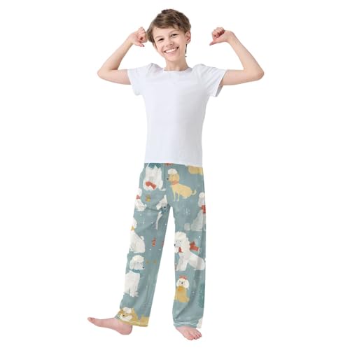 ZZXXB Poodle Xmas Snow Boys Long Pants Soft Trousers Elastic Waist Kids Lounge Bottoms with Pockets S-XL3