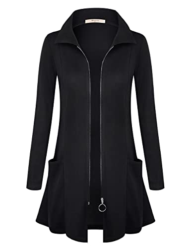 Miusey Womens Zip Up Tunic Sweatshirt Collar Neck Lightweight Long Jacket Cardigans2