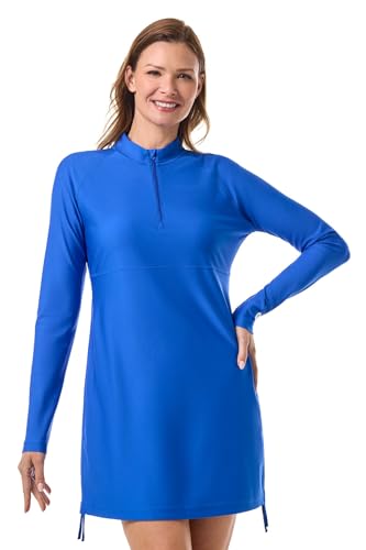 Coolibar UPF 50+ Women's Ruche Swim Shirt - Sun Protective,Baja Blue,Large
