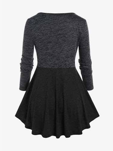 Rosegal Womens Plus Size Ruffles Lace Trim Color Block Space Dye O Ring 2 in 1 Long Sleeve Flowy Two Tone Top2