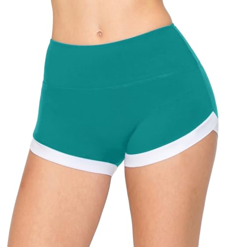 Image of ALWAYS Women's Super Soft Casual Yoga Workout Shorts with Hem Teal White XS