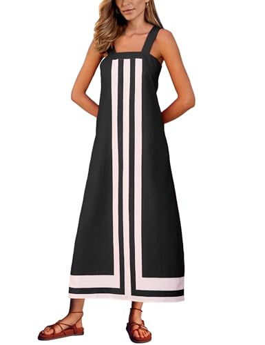 Ailoqing 2025 Women Bohemian Floral Dress Summer Casual Color Block Maxi Beach Overall Dress Coverups